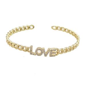 Copper Bangle Pave Zircon LOVE Gold Plated, approx 7-20mm, 50-60mm [FR10733]