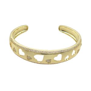 Copper Bangle Pave Zircon Heart Gold Plated, approx 9-14mm, 50-60mm [FR10736]