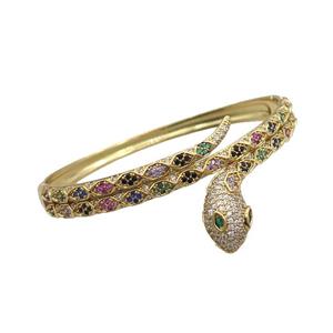 Copper Bangle Pave Zircon Snake Gold Plated, approx 10mm, 50-60mm [FR10744]