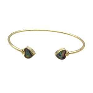 Copper Bangle Pave Abalone Shell Heart Gold Plated, approx 9mm, 50-60mm [FR10746]