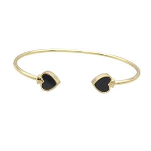 Copper Bangle Pave Black Agate Heart Gold Plated, approx 9mm, 50-60mm [FR10747]
