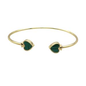 Copper Bangle Pave Malachite Heart Gold Plated, approx 9mm, 50-60mm [FR10749]