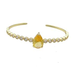 Copper Bangle Pave Yellow Crystal Teardrop Gold Plated, approx 10-15mm, 50-60mm [FR10752]