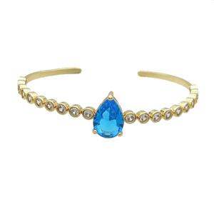 Copper Bangle Pave Blue Crystal Teardrop Gold Plated, approx 10-15mm, 50-60mm [FR10753]