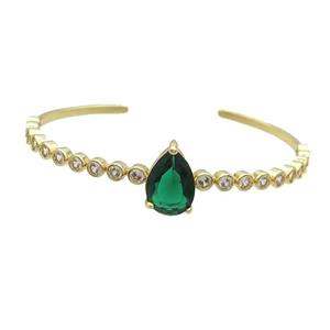 Copper Bangle Pave Green Crystal Teardrop Gold Plated, approx 10-15mm, 50-60mm [FR10755]