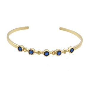 Copper Bangle Pave Blue Zircon Gold Plated, approx 5.5mm, 50-60mm [FR10759]