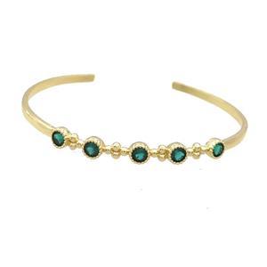 Copper Bangle Pave Green Zircon Gold Plated, approx 5.5mm, 50-60mm [FR10760]