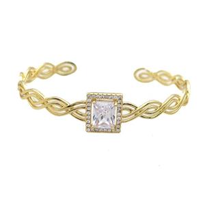 Copper Bangle Pave Clear Crystal Rectangle Gold Plated, approx 11-13.5mm, 7mm, 50-60mm [FR10762]