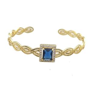 Copper Bangle Pave Blue Crystal Rectangle Gold Plated, approx 11-13.5mm, 7mm, 50-60mm [FR10763]