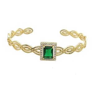 Copper Bangle Pave Green Crystal Rectangle Gold Plated, approx 11-13.5mm, 7mm, 50-60mm [FR10764]