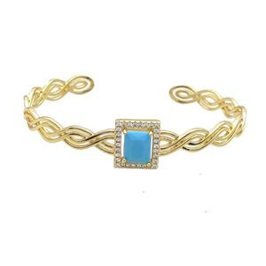 Copper Bangle Pave Turq Crystal Rectangle Gold Plated, approx 11-13.5mm, 7mm, 50-60mm [FR10766]