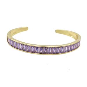 Copper Bangle Pave Purple Zircon Gold Plated, approx 7.5mm, 50-60mm [FR10768]