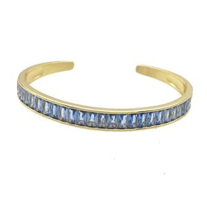 Copper Bangle Pave Blue Zircon Gold Plated, approx 7.5mm, 50-60mm [FR10769]