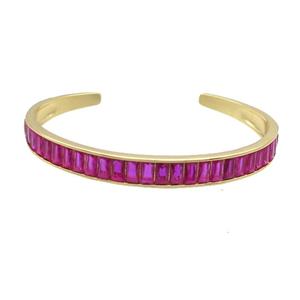 Copper Bangle Pave Hotpink Zircon Gold Plated, approx 7.5mm, 50-60mm [FR10771]
