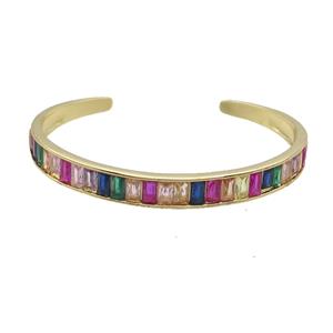 Copper Bangle Pave Multicolor Zircon Gold Plated, approx 7.5mm, 50-60mm [FR10773]