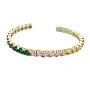 Copper Bangle Pave Multicolor Zircon Gold Plated, approx 5.5mm, 55-60mm [FR10781]