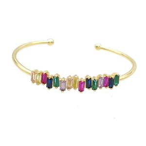 Copper Bangle Pave Multicolor Zircon Gold Plated, approx 8mm, 50-60mm [FR10783]