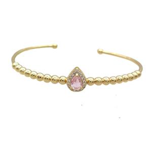 Copper Bangle Pave Pink Crystal Gold Plated, approx 9-11mm, 4mm, 55-60mm [FR10785]