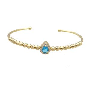 Copper Bangle Pave Blue Crystal Gold Plated, approx 9-11mm, 4mm, 55-60mm [FR10787]