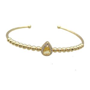 Copper Bangle Pave Yellow Crystal Gold Plated, approx 9-11mm, 4mm, 55-60mm [FR10788]