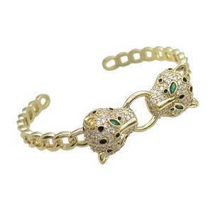 Copper Bangle Pave Zircon Leopard Gold Plated, approx 16-40mm, 50-60mm [FR10811]