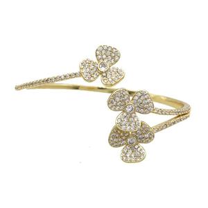 Copper Bangle Pave Zircon Clover Gold Plated, approx 14mm, 50-55mm [FR10813]