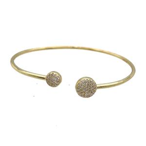 Copper Bangle Pave Zircon Button Circle Gold Plated, approx 7mm, 9mm, 55-65mm [FR10815]