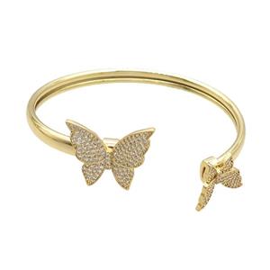 Copper Bangle Pave Zircon Butterfly Gold Plated, approx 13-17mm, 20mm, 55mm dia [FR10830]