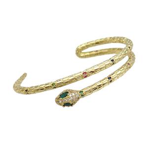 Copper Bangle Pave Zircon Snake Gold Plated, approx 8-14mm, 3.5mm, 50-55mm [FR10831]