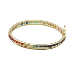 Copper Bangle Pave Multicolor Zircon Gold Plated, approx 6.5mm, 50-60mm [FR10832]