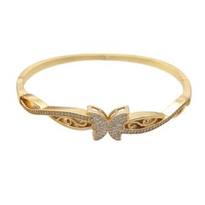 Copper Bangle Pave Zircon Butterfly Gold Plated, approx 10-13mm, 50-60mm dia [FR10850]