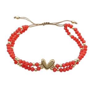 Crystal Glass Bracelet Red Adjustable, approx 9-11mm, 3.5mm, 20-24cm length [FR10860]