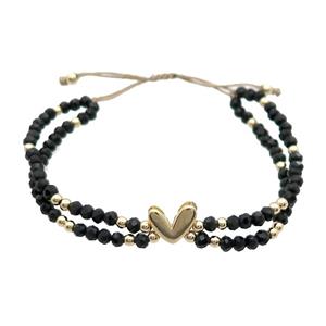 Crystal Glass Bracelet Black Adjustable, approx 9-11mm, 3.5mm, 20-24cm length [FR10863]