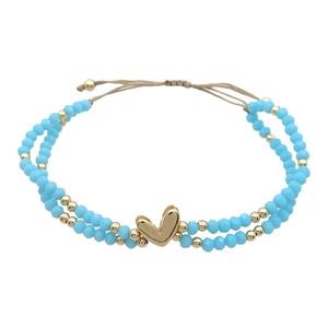 Crystal Glass Bracelet Blue Adjustable, approx 9-11mm, 3.5mm, 20-24cm length [FR10865]