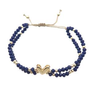 Crystal Glass Bracelet Darkblue Adjustable, approx 9-11mm, 3.5mm, 20-24cm length [FR10866]