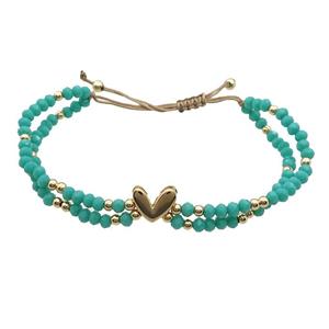 Crystal Glass Bracelet Green Adjustable, approx 9-11mm, 3.5mm, 20-24cm length [FR10868]