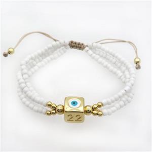 Seed Glass Bracelet White Copper Evil Eye Adjustable, approx 10mm, 3mm, 20-24cm length [FR10873]
