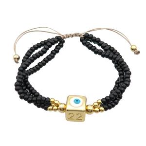Seed Glass Bracelet Black Copper Evil Eye Adjustable, approx 10mm, 3mm, 20-24cm length [FR10874]