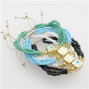 Seed Glass Bracelet Copper Evil Eye Adjustable Mixed, approx 10mm, 3mm, 20-24cm length [FR10875]