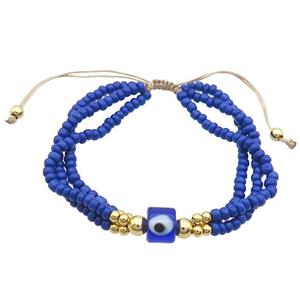 Seed Glass Bracelet Blue Lampwork Evil Eye Adjustable, approx 9mm, 3mm, 20-24cm length [FR10878]