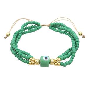 Seed Glass Bracelet Green Lampwork Evil Eye Adjustable, approx 9mm, 3mm, 20-24cm length [FR10881]