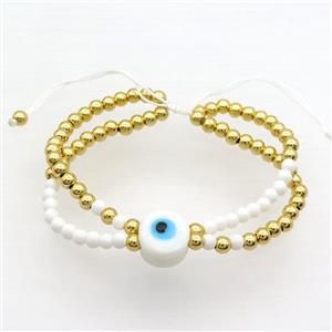 Copper Bracelet With White Seed Glass Evil Eye Adjustable Gold Plated, approx 12mm, 3.5mm, 20-24cm length [FR10885]