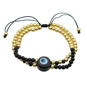 Copper Bracelet With Black Seed Glass Evil Eye Adjustable Gold Plated, approx 12mm, 3.5mm, 20-24cm length [FR10886]