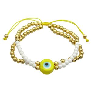 Copper Bracelet With Seed Glass Evil Eye Adjustable Gold Plated, approx 12mm, 3.5mm, 20-24cm length [FR10887]