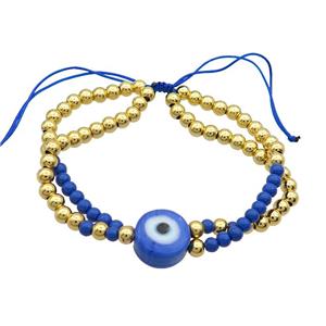 Copper Bracelet With Blue Seed Glass Evil Eye Adjustable Gold Plated, approx 12mm, 3.5mm, 20-24cm length [FR10888]