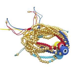 Copper Bracelet With Seed Glass Evil Eye Adjustable Gold Plated Mixed, approx 12mm, 3.5mm, 20-24cm length [FR10891]