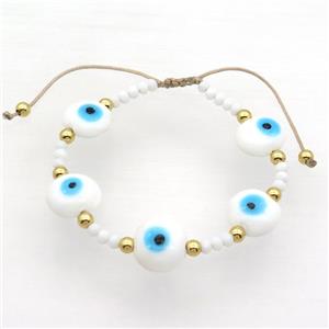 White Lampwork Bracelet Evil Eye Copper Adjustable, approx 13mm, 3.5mm, 20-24cm length [FR10892]