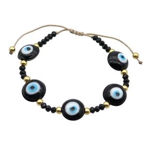 Black Lampwork Bracelet Evil Eye Copper Adjustable, approx 13mm, 3.5mm, 20-24cm length [FR10893]