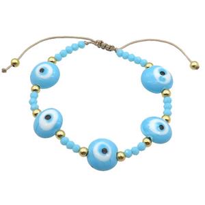 Blue Lampwork Bracelet Evil Eye Copper Adjustable, approx 13mm, 3.5mm, 20-24cm length [FR10895]