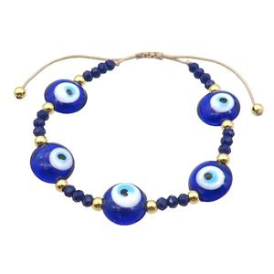 Royalblue Lampwork Bracelet Evil Eye Copper Adjustable, approx 13mm, 3.5mm, 20-24cm length [FR10896]
